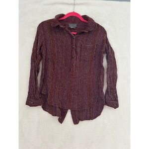 Anthropologie Burgundy Striped Button Back Long Sleeve Shirt Womens Medium